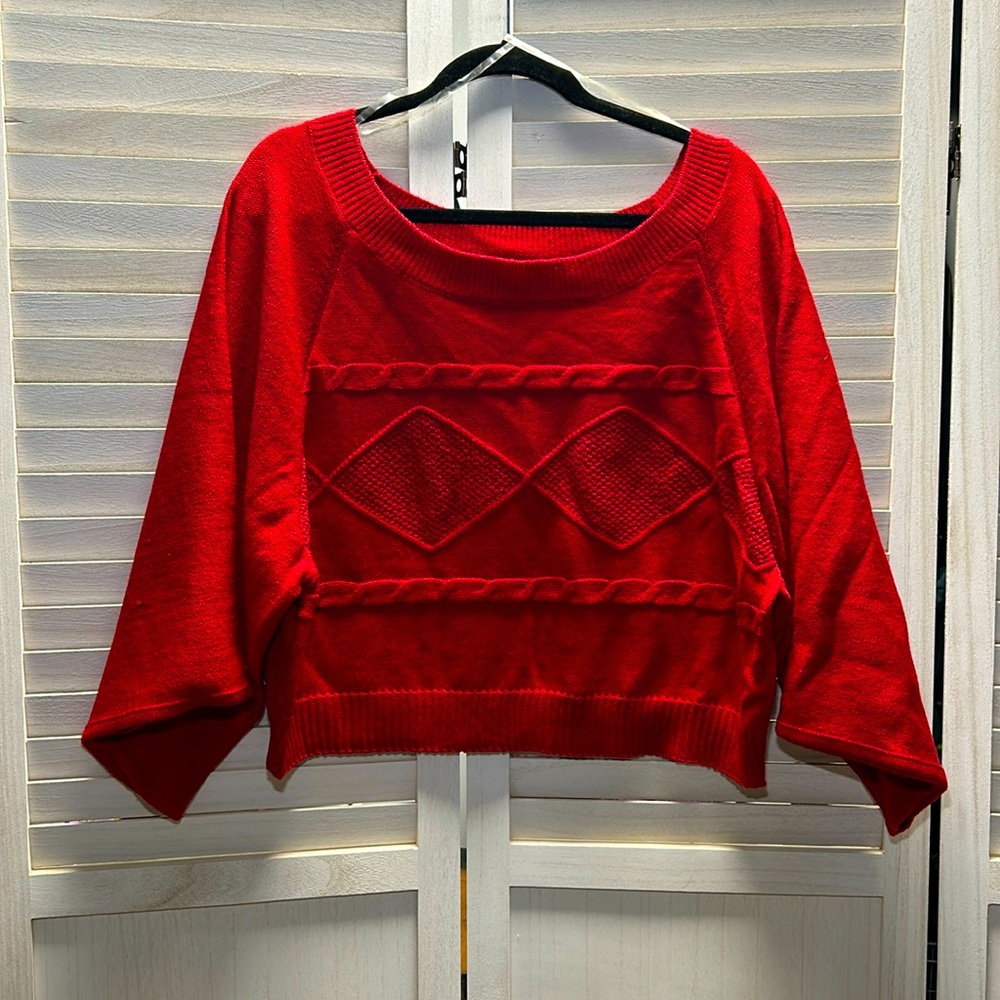 Super Cute Red Cropped Sweater with Huge sleeves NWT